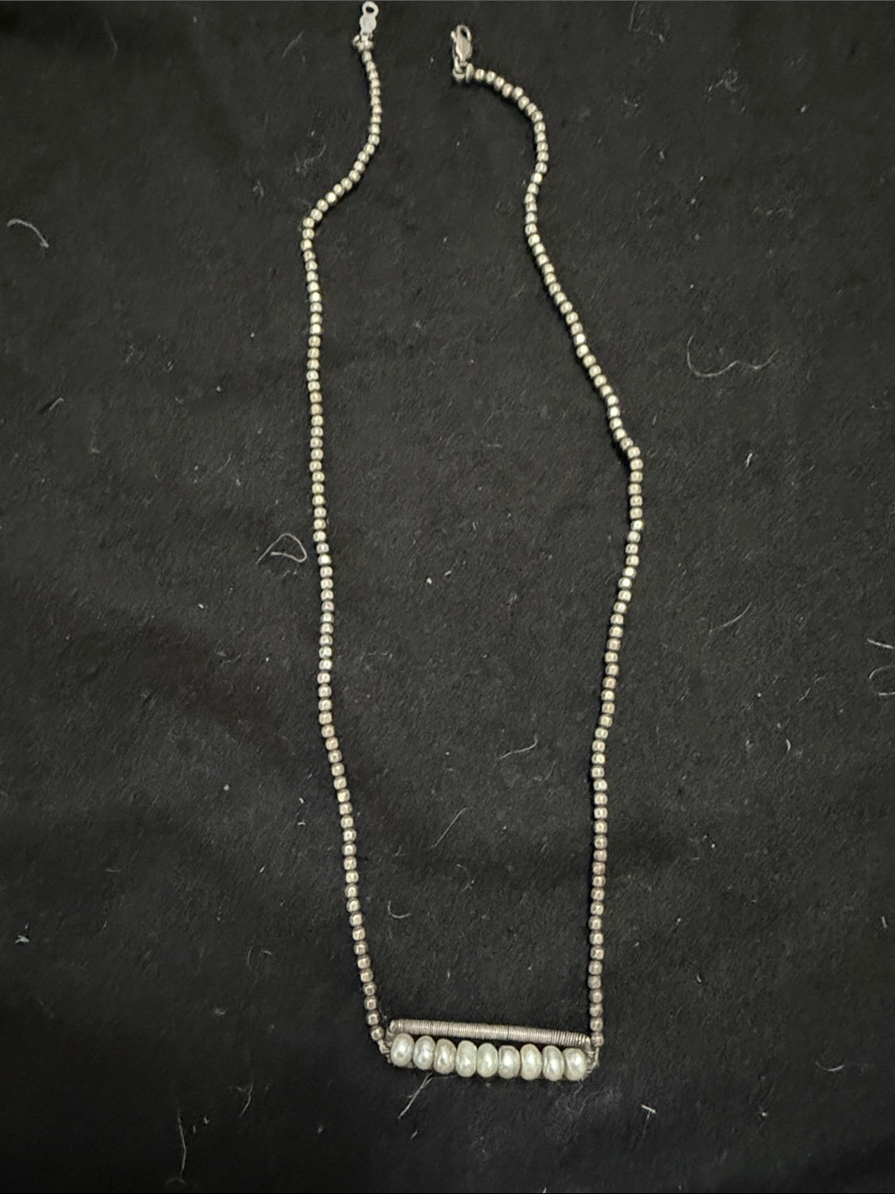 Source Unknown Sterling Silver Bead Necklace with Pearl Bar
